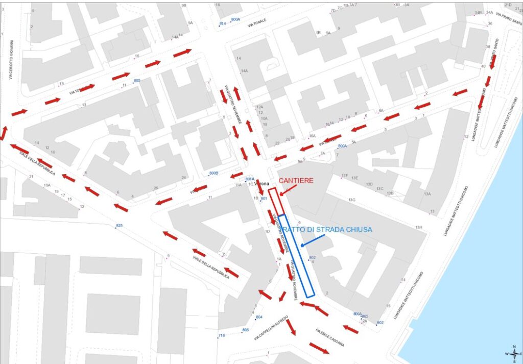 viabilità zona via IV Novembre a Verona
